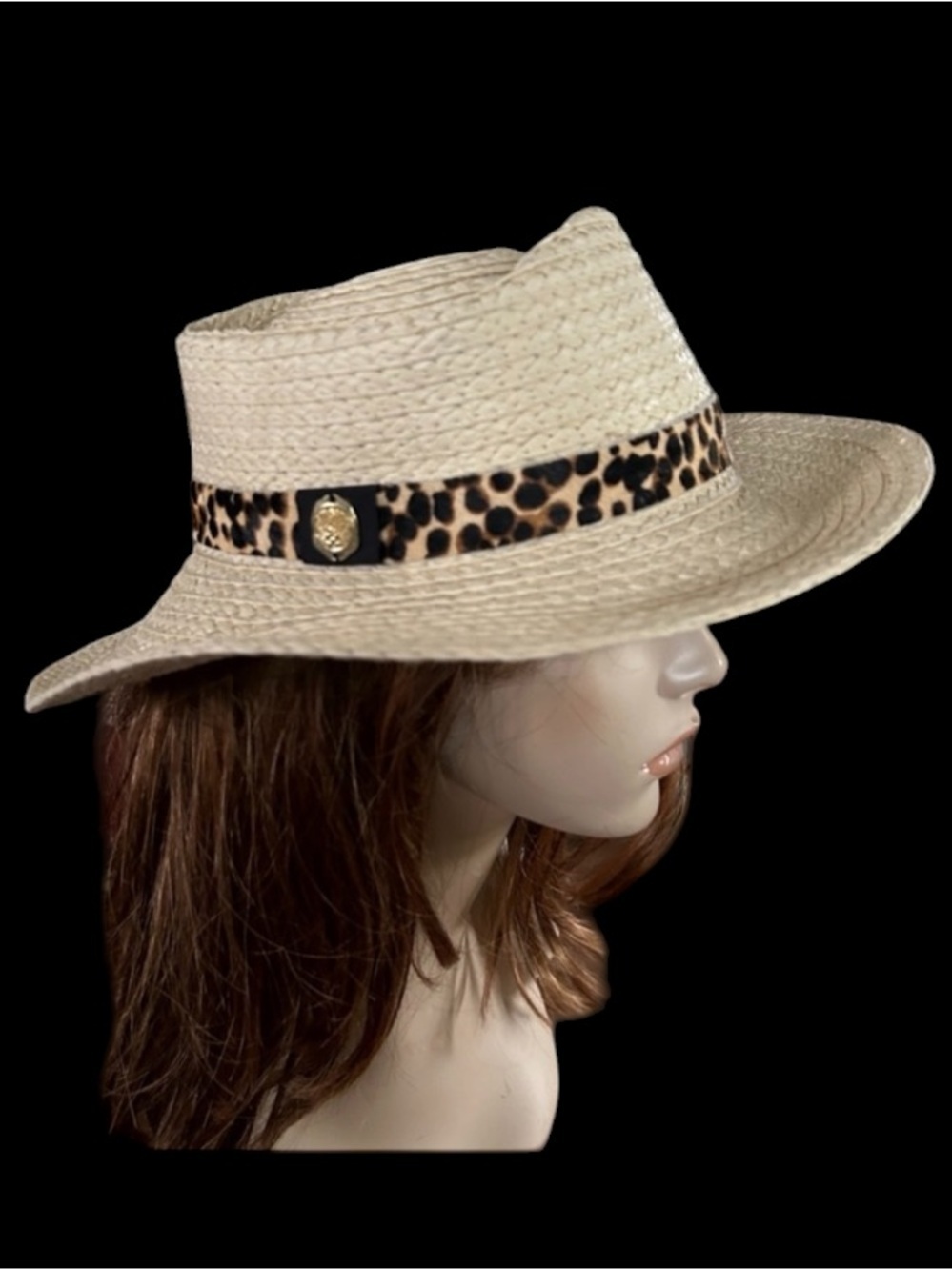 Natural Floppy Panama Sun Hat with Cheeta Print Band